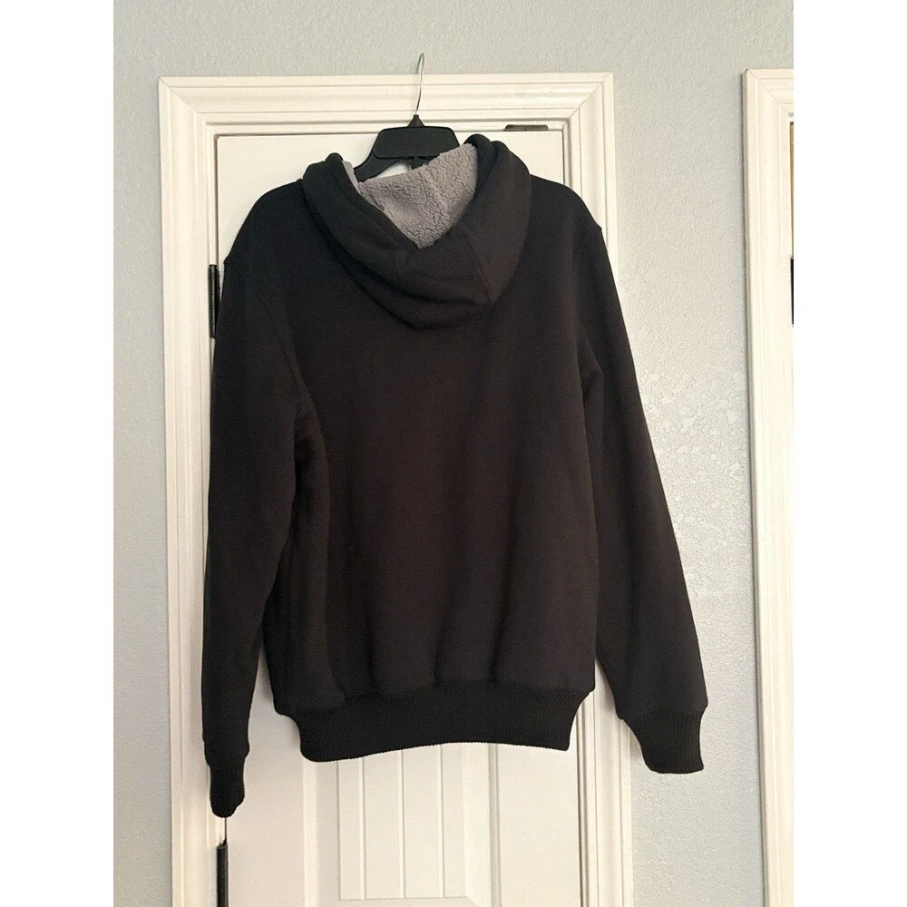 Buffalo David Bitton Jacket Mens Large Black Full Zip Up Hoodie Sherpa Lined - Picture 4 of 5